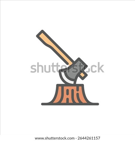 Cutting Tree filled outline icon. deforestation color line illustration.