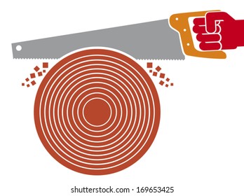 cutting tree with hand saw