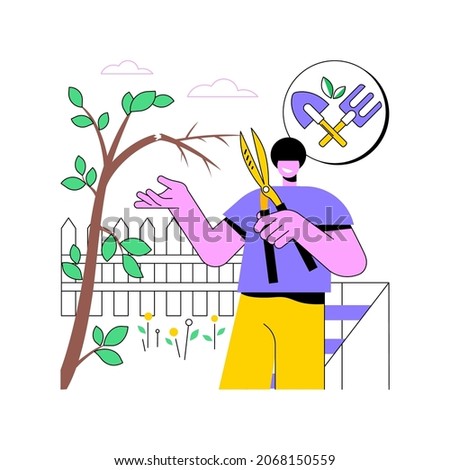 Cutting trees and shrubs abstract concept vector illustration. Gardening services, landscape maintenance, pruning, remove diseased, dead and broken branches, shape trees abstract metaphor.