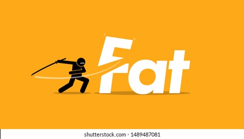 Cutting unhealthy fat food for healthy diet. Vector artwork concept of healthy lifestyle, good diet, and stop eating trans fats. 