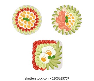 Cutting vegetables, cheese, fish and eggs on a plate