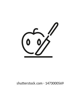 Cutting vegetables line icon. Apple, tomato, knife. Cooking concept. Can be used for topics like salad, recipe, menu