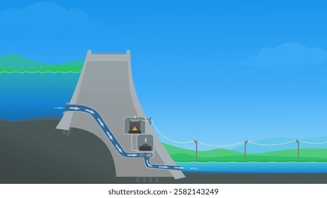 Cutting view of a hydroelectric dam