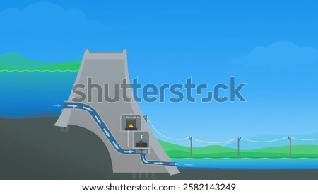 Cutting view of a hydroelectric dam