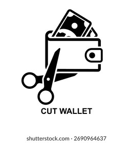 Icono de la cartera de corte. Concepto de reducción de gastos aislado en la Ilustración vectorial de fondo.
