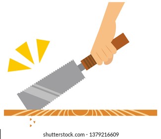 
Cutting wood with a saw.Saw vector illustration.