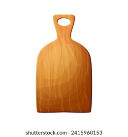 Cutting wooden board for chop, pizza and meat. Kitchen cartoon old shield. Vector plank for food isolated on white background