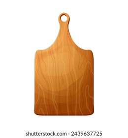 Cutting wooden board for chop, pizza and meat. Kitchen cartoon old shield. Vector plank for food isolated on white background.