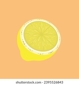 Cutting yellow lemon piece on dark orange background, A slice lemon fruit for juice concept vector, illustration