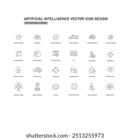 Inteligência Artificial de ponta e soluções de automação Vetor Icon Design, Inovação, Robótica, Algoritmos, Aprendizagem Profunda, Redes Neurais, 