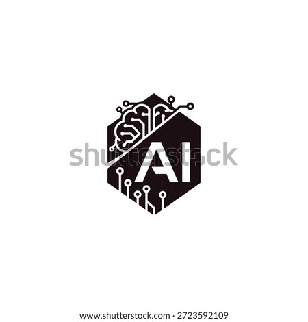 Cutting-edge artificial intelligence design, merging brain and circuit elements within a sleek geometric shape