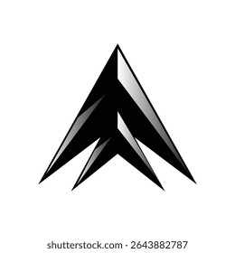 A cutting-edge triangular arrow fusion logo crafted in a futuristic style. The design features clean white abstract lines forming a sharp triangle-arrow hybrid on a solid black background. Perfect for