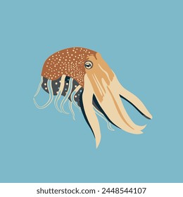 Cuttlefish Flat Vector Illustration Marine, Cephalopod, Wildlife, Animal, Icon.