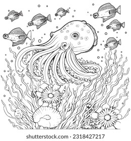 Cuttlefish ,Magical coloring book with fairy tale animals. Color enchanting creatures like Griffins , Phoenix, Dragon and mermaids. Let your imagination roam.