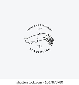 Cuttlefish Restaurant Logo Vector Illustration Design Line Art Fish