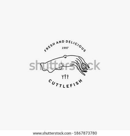 Cuttlefish Restaurant Logo Vector Illustration Design Line Art Fish