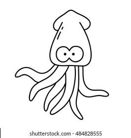 Cuttlefish Squid Cartoon Doodle. A hand drawn vector doodle illustration of a cuttlefish squid marine animal.