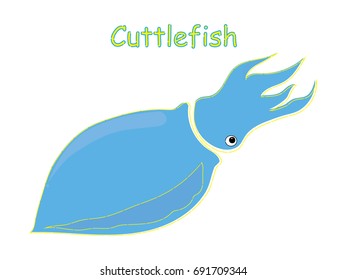 Cuttlefish vector cartoon illustration t shirt design for kids with salt water animal theme