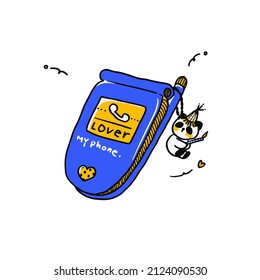 cuty lover call cellphone 90's colorful illustration