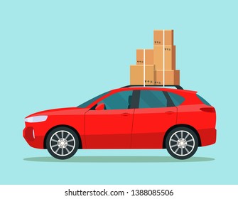 CUV with boxes.  Vector flat style illustration