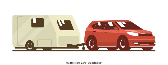 CUV car and trailer caravan isolated. Vector flat style illustration.
