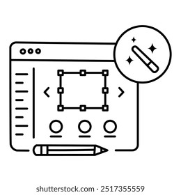 Diseño de icono de Sitio web personalizado. Representando Diseño de Sitio web. Personalización. Desarrollo del Web. Personalización. Icono de Vector.