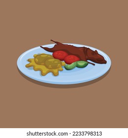 Cuy Asado Ecuador Food. Design with cartoon style. Vector design illustration.