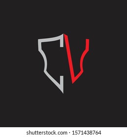 CV Abstract logo monogram with shield elements isolated on black background