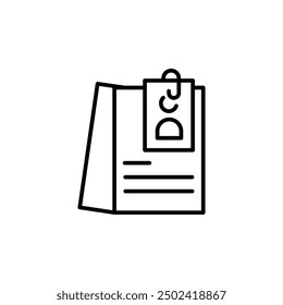 CV application icon. Simplistic representation of a CV or resume document with a person's silhouette and a check mark, symbolizing the approval of a job candidate's application. Vector illustration