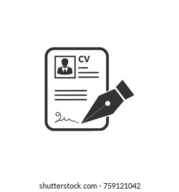 CV approvevent. Hand with pen sign a job application icon. Business, human resource sign. Looking for talent. Search man vector icon. Job search icon on white background