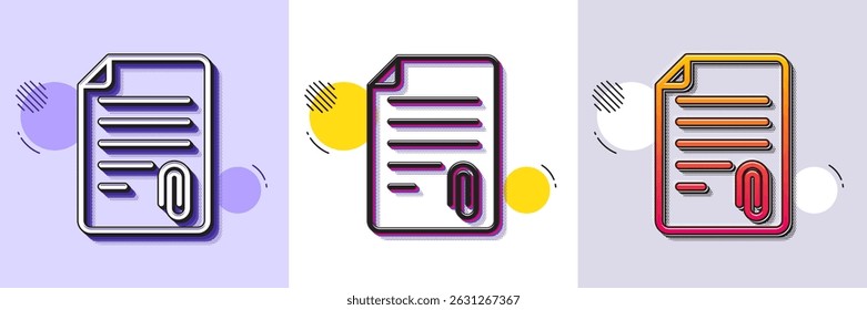 CV attachment line icon. Halftone dotted pattern. Gradient icon with grain shadow. Document file symbol. Line attachment icon. Various designs. Vector