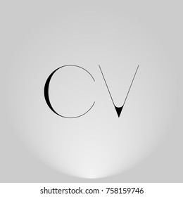 CV Black thin minimalist LOGO Design with Highlight on Gray background.