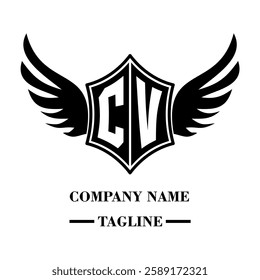 CV A bold winged shield emblem with customizable initials A-Z. Sleek black-and-white vector, perfect for branding, sports teams, motorcycle clubs, gaming,apparel and High-quality
