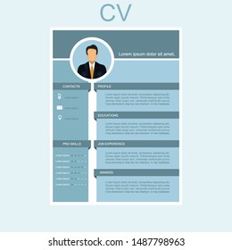 CV for businessman.Personal Resume. Male resume with infographic design Vector illustration.