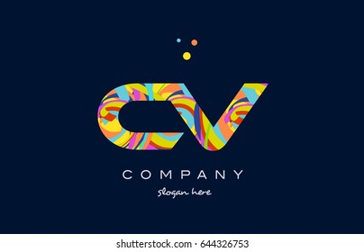 cv c v alphabet letter logo colors colorful rainbow acrylic font creative text dots company vector icon design template