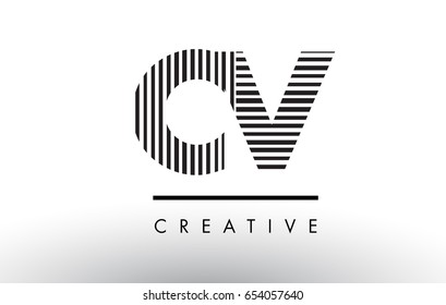 CV C V Black and White Letter Logo Design with Vertical and Horizontal Lines.