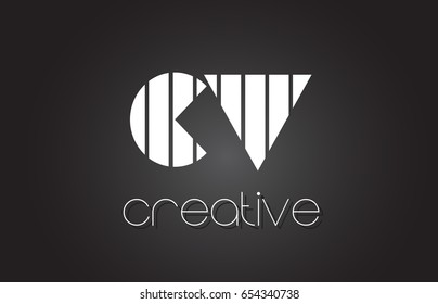 CV C V Creative Letter Logo Design With White and Black Lines.