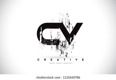 CV C V Grunge Brush Letter Logo Design in Black Colors. Creative Brush Letters Vector Illustration.