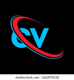 CV C V letter logo design. Initial letter CV linked circle upercase monogram logo red and blue. CV logo, C V design