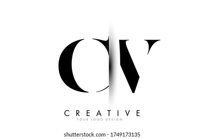 CV C V Letter Logo Design with Creative Shadow Cut Vector Illustration Design.