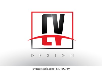 CV C V Logo Letters with Red and Black Colors and Swoosh. Creative Letter Design Vector.
