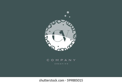 cv c v  monogram floral vintage retro green white alphabet decorative company letter logo design vector icon template 