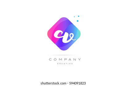 cv c v  pink blue rhombus abstract 3d alphabet company letter text logo hand writting written design vector icon template 