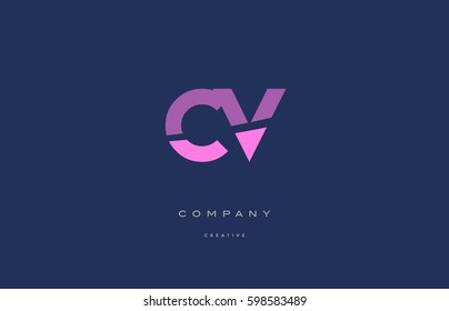 cv c v pink blue pastel modern abstract alphabet company logo design vector icon template  letter