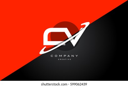 cv c v  red black white technology swoosh alphabet company letter logo design vector icon template 