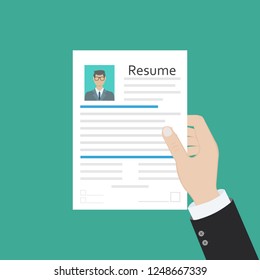 Cv concept resume with photo, documents. Employment recruitment. Searching professional staff. CV application. Selecting staff. illustration in flat design Raster version