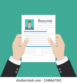 Cv concept resume with photo, documents. Employment recruitment. Searching professional staff. CV application. Selecting staff. illustration in flat design Raster version