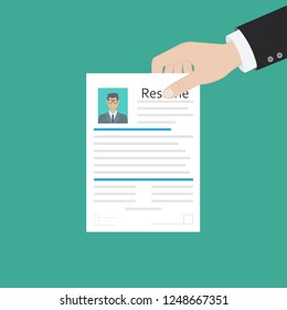 Cv concept resume with photo, documents. Employment recruitment. Searching professional staff. CV application. Selecting staff. illustration in flat design Raster version