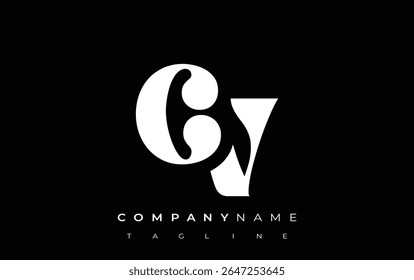 CV Creative Abstract Typography Logo Design (em inglês). Logotipo elegante que combina tipografia arrojada e formas criativas, ideal para soluções de marca e identidade.
