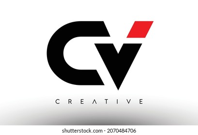 CV Creative Modern Letter Logo Design. CV Icon Letters Logo Vector Illustration with Black and Red Colors